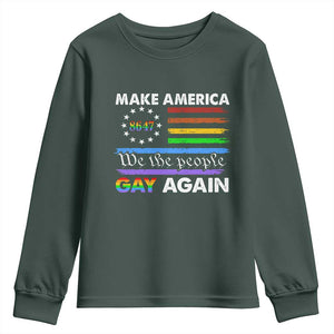 Funny Make America Gay Again 8647 Youth Sweatshirt Rainbow Betsy Ross Flag TS11 Dark Forest Green Print Your Wear