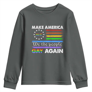 Funny Make America Gay Again 8647 Youth Sweatshirt Rainbow Betsy Ross Flag TS11 Dark Heather Print Your Wear