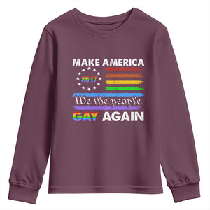 Funny Make America Gay Again 8647 Youth Sweatshirt Rainbow Betsy Ross Flag TS11 Maroon Print Your Wear