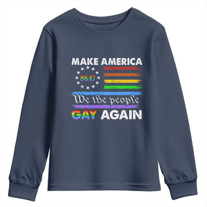 Funny Make America Gay Again 8647 Youth Sweatshirt Rainbow Betsy Ross Flag TS11 Navy Print Your Wear