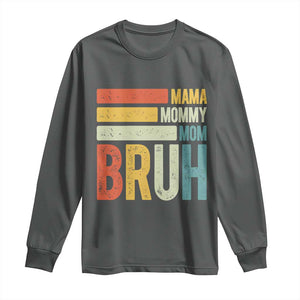 Funny Mama Mommy Mom Bruh Long Sleeve Shirt Mother's Day Vintage Stripes TS11 Dark Heather Print Your Wear