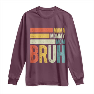 Funny Mama Mommy Mom Bruh Long Sleeve Shirt Mother's Day Vintage Stripes TS11 Maroon Print Your Wear