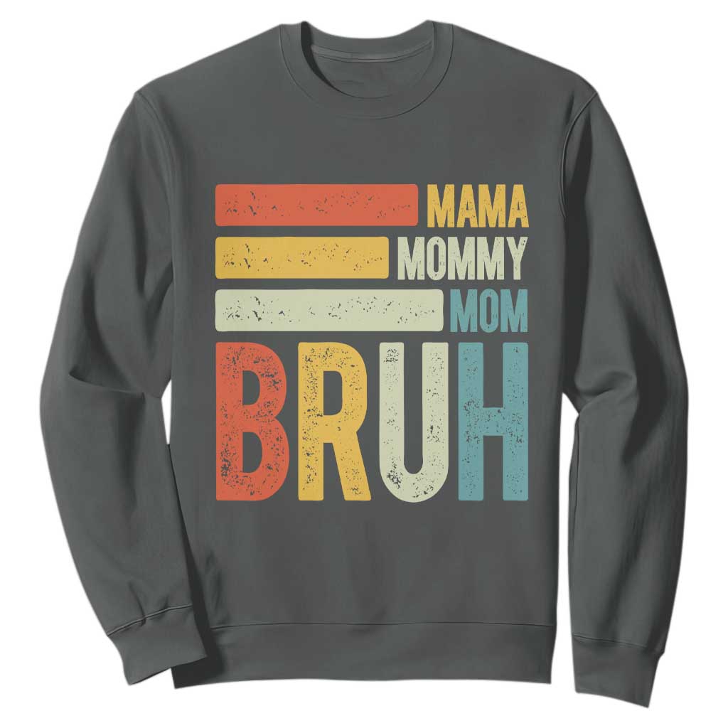 Funny Mama Mommy Mom Bruh Sweatshirt Mother's Day Vintage Stripes TS11 Dark Heather Print Your Wear