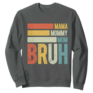 Funny Mama Mommy Mom Bruh Sweatshirt Mother's Day Vintage Stripes TS11 Dark Heather Print Your Wear