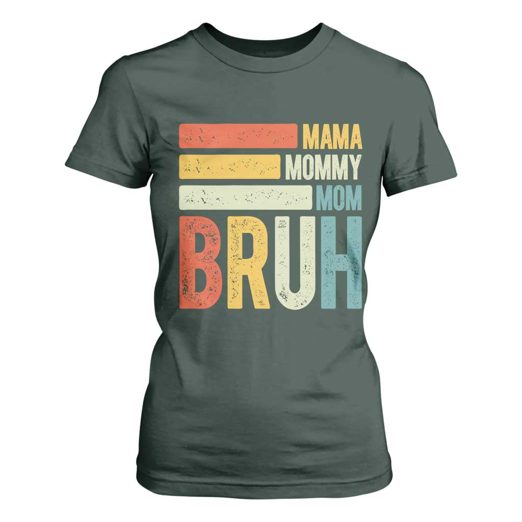 Funny Mama Mommy Mom Bruh T Shirt For Women Mother's Day Vintage Stripes TS11 Dark Forest Green Print Your Wear