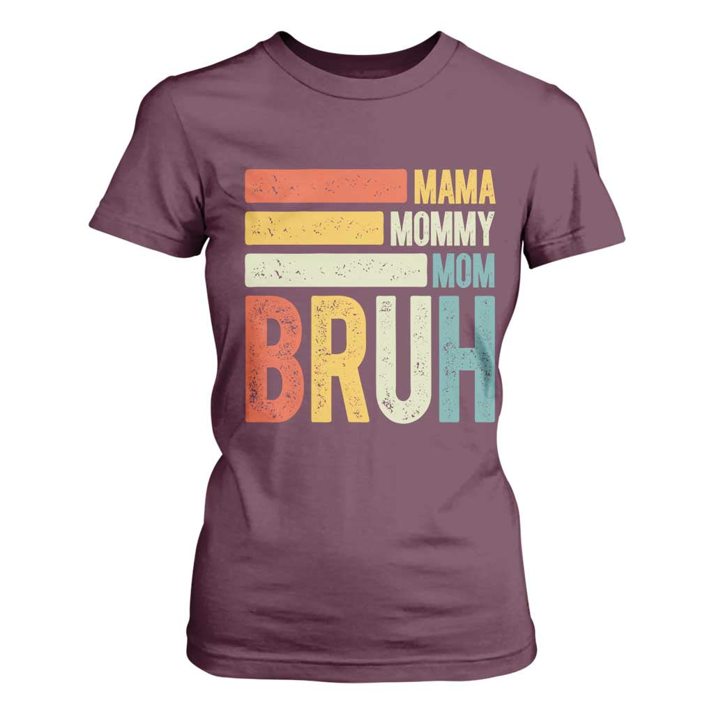 Funny Mama Mommy Mom Bruh T Shirt For Women Mother's Day Vintage Stripes TS11 Maroon Print Your Wear