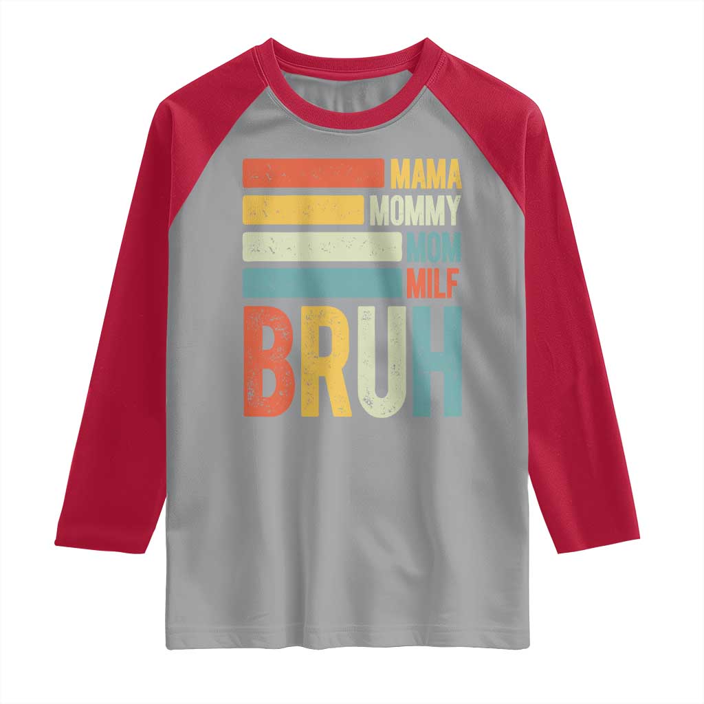 Funny Mama Mommy Mom Milf Bruh Raglan Shirt Mother's Day Vintage Stripes TS11 Sport Gray Red Print Your Wear