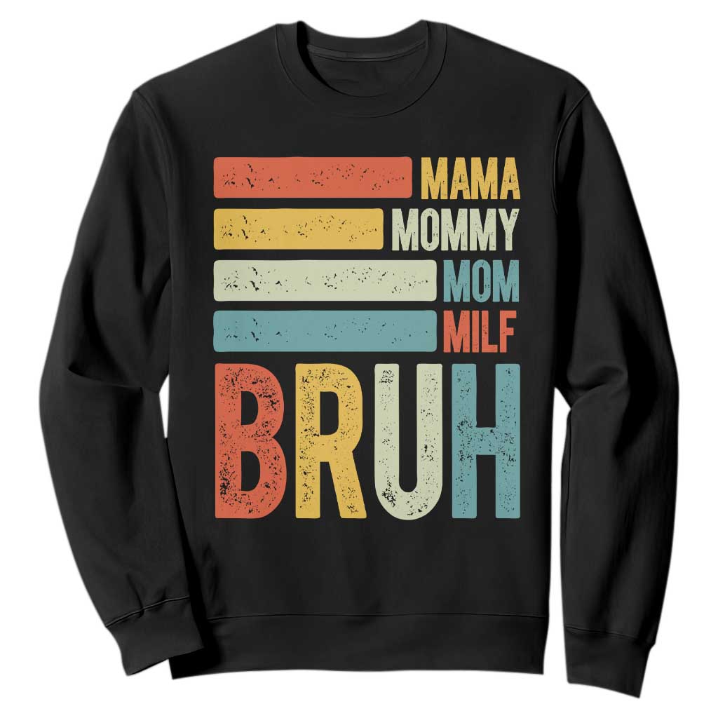 Funny Mama Mommy Mom Milf Bruh Sweatshirt Mother's Day Vintage Stripes TS11 Black Print Your Wear