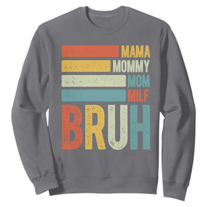 Funny Mama Mommy Mom Milf Bruh Sweatshirt Mother's Day Vintage Stripes TS11 Charcoal Print Your Wear