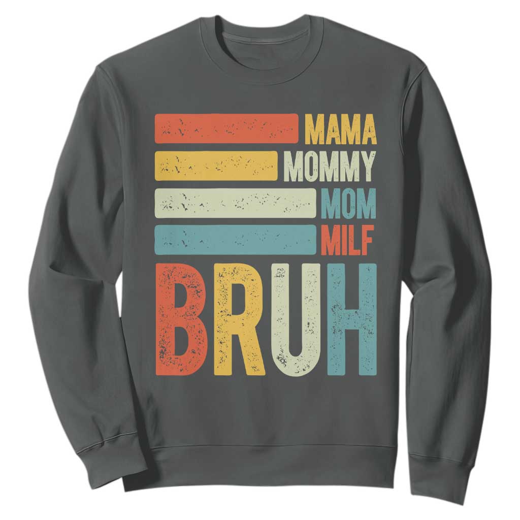 Funny Mama Mommy Mom Milf Bruh Sweatshirt Mother's Day Vintage Stripes TS11 Dark Heather Print Your Wear