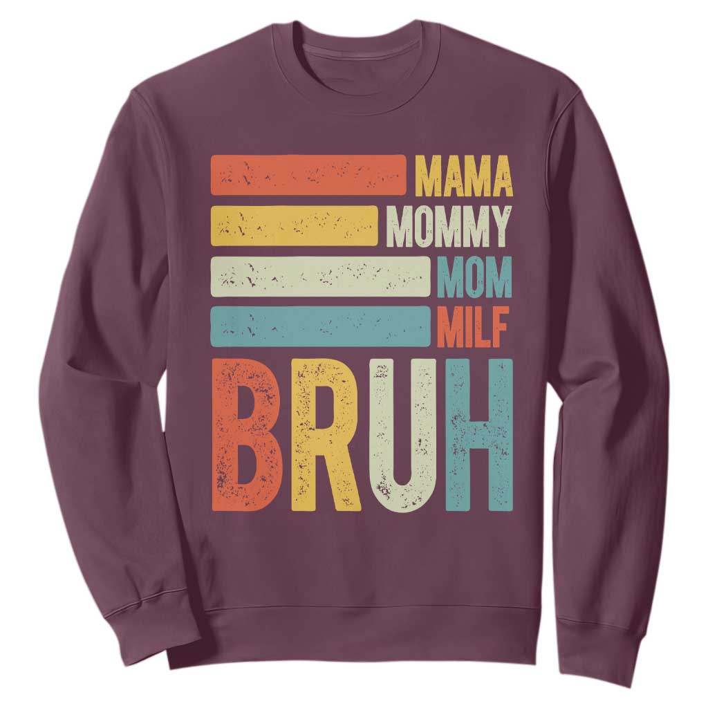Funny Mama Mommy Mom Milf Bruh Sweatshirt Mother's Day Vintage Stripes TS11 Maroon Print Your Wear