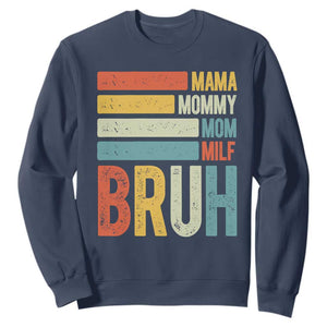 Funny Mama Mommy Mom Milf Bruh Sweatshirt Mother's Day Vintage Stripes TS11 Navy Print Your Wear