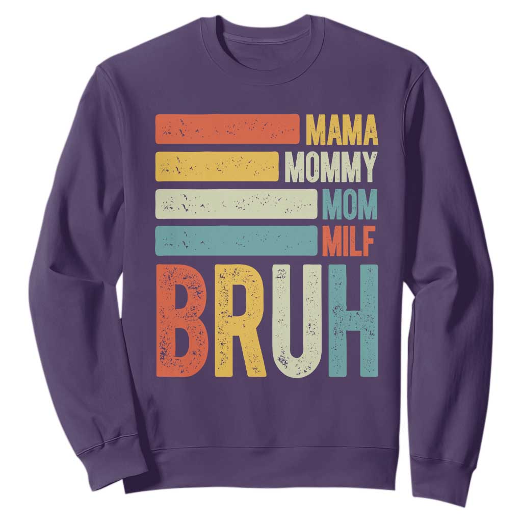 Funny Mama Mommy Mom Milf Bruh Sweatshirt Mother's Day Vintage Stripes TS11 Purple Print Your Wear