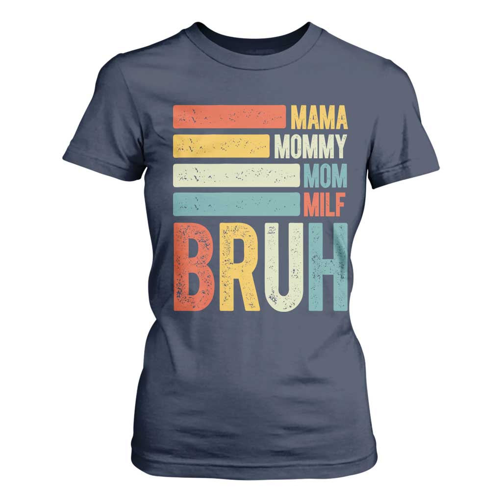Funny Mama Mommy Mom Milf Bruh T Shirt For Women Mother's Day Vintage Stripes TS11 Navy Print Your Wear