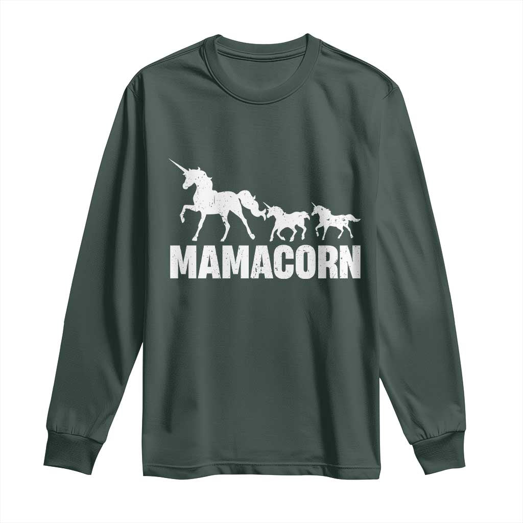 Funny Mama Unicorn Long Sleeve Shirt Mamacorn Mother's Day TS11 Dark Forest Green Print Your Wear
