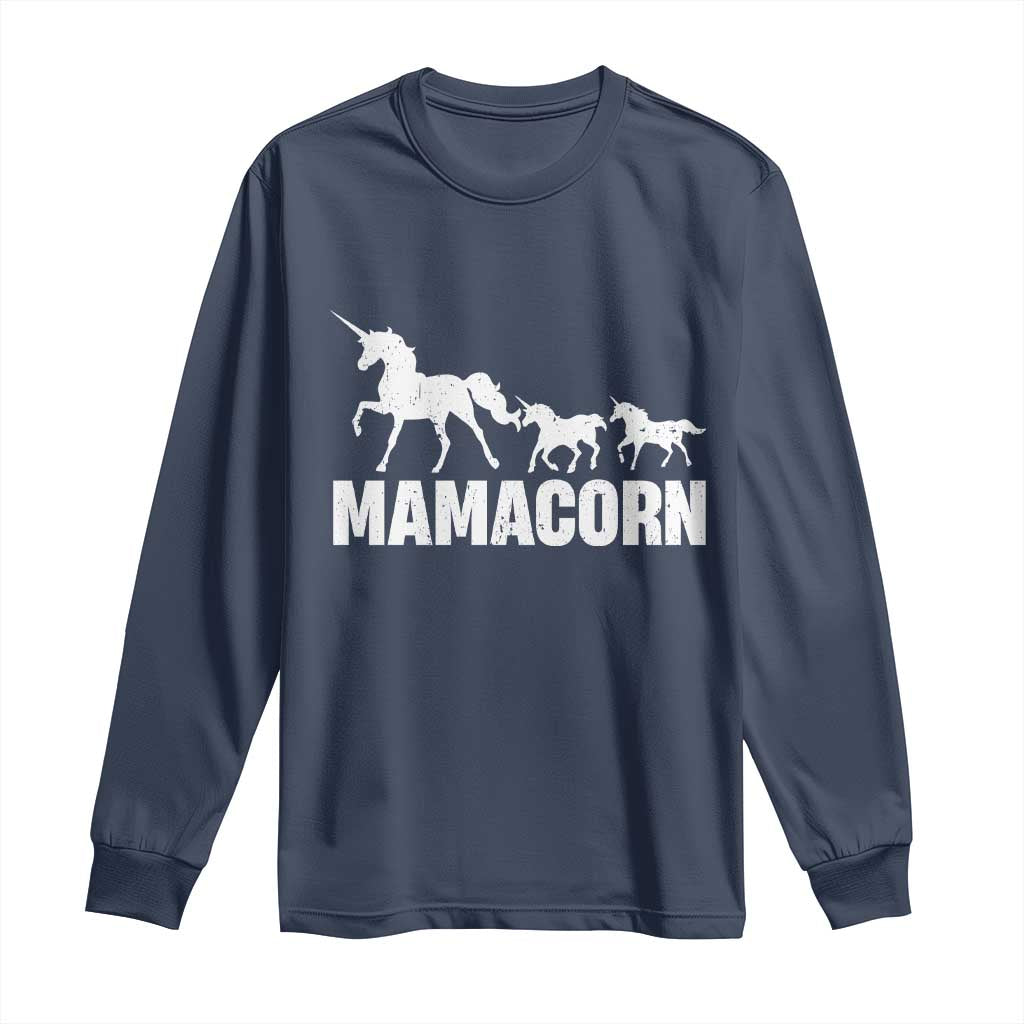 Funny Mama Unicorn Long Sleeve Shirt Mamacorn Mother's Day TS11 Navy Print Your Wear