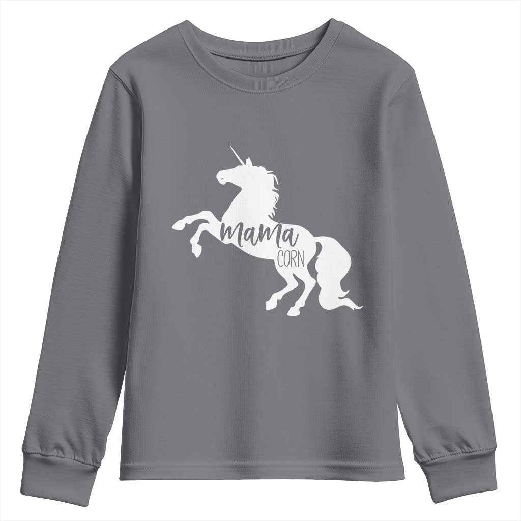 Funny Mama Unicorn Youth Sweatshirt Mamacorn Mommy Mother's Day TS11 Charcoal Print Your Wear