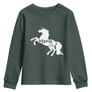Funny Mama Unicorn Youth Sweatshirt Mamacorn Mommy Mother's Day TS11 Dark Forest Green Print Your Wear