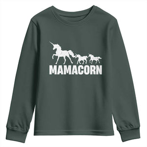 Funny Mama Unicorn Youth Sweatshirt Mamacorn Mother's Day TS11 Dark Forest Green Print Your Wear