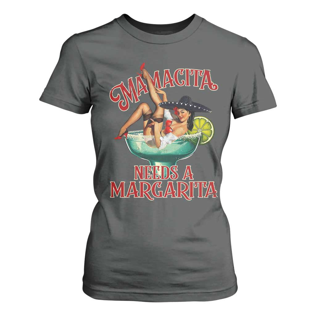 Funny Mamacita Needs A Margarita T Shirt For Women Magarita Cocktail Mexican Pin Up Girl TS11 Dark Heather Print Your Wear