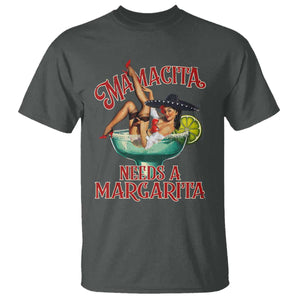 Funny Mamacita Needs A Margarita T Shirt Magarita Cocktail Mexican Pin Up Girl TS11 Dark Heather Print Your Wear