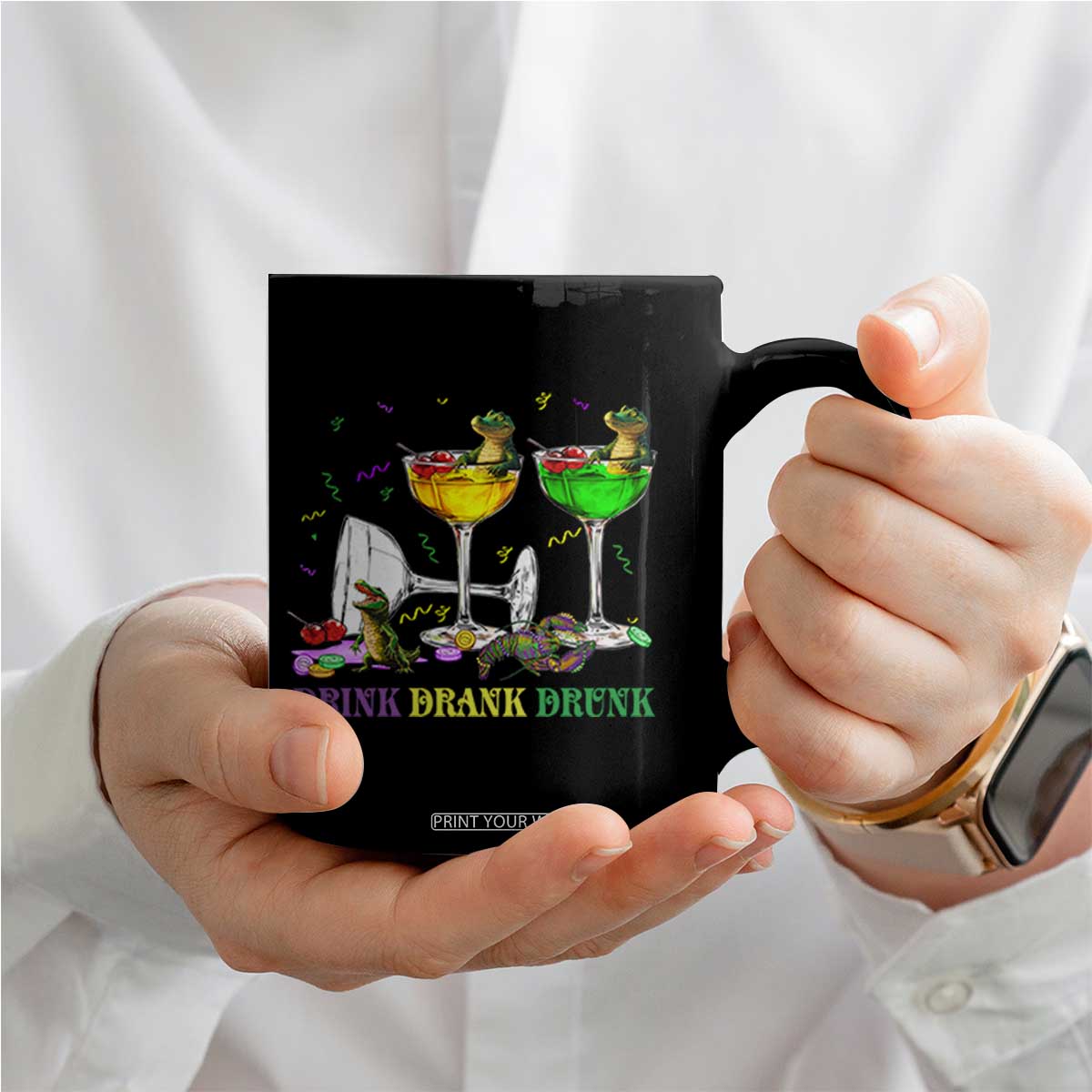 Funny Mardi Gras Drinking Coffee Mug Drink Drank Drunk Glass Of Wine Alligators TS11 Print Your Wear