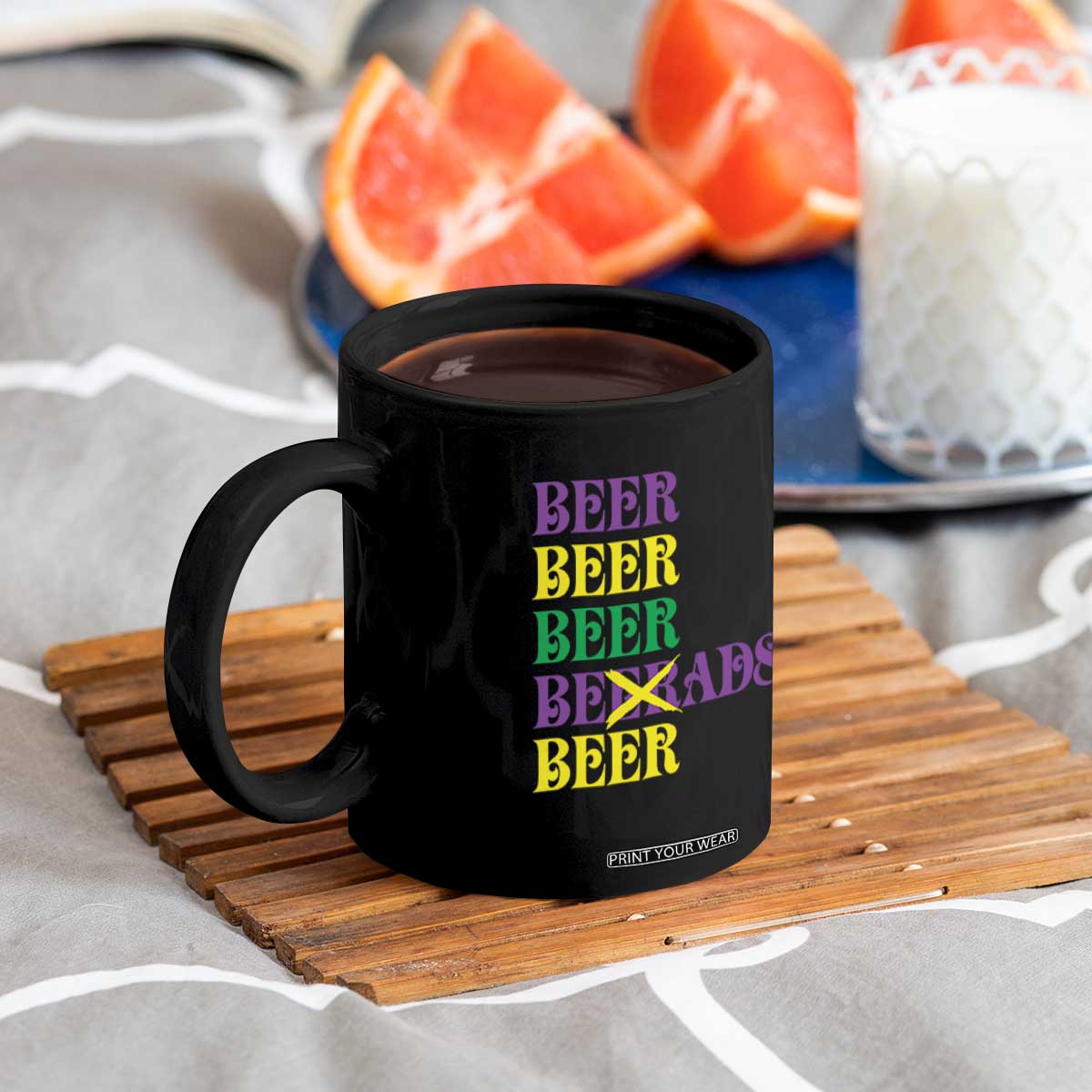 Funny Mardi Gras Drinking Coffee Mug Retro Beads Beer Carnival Party TS11 Print Your Wear