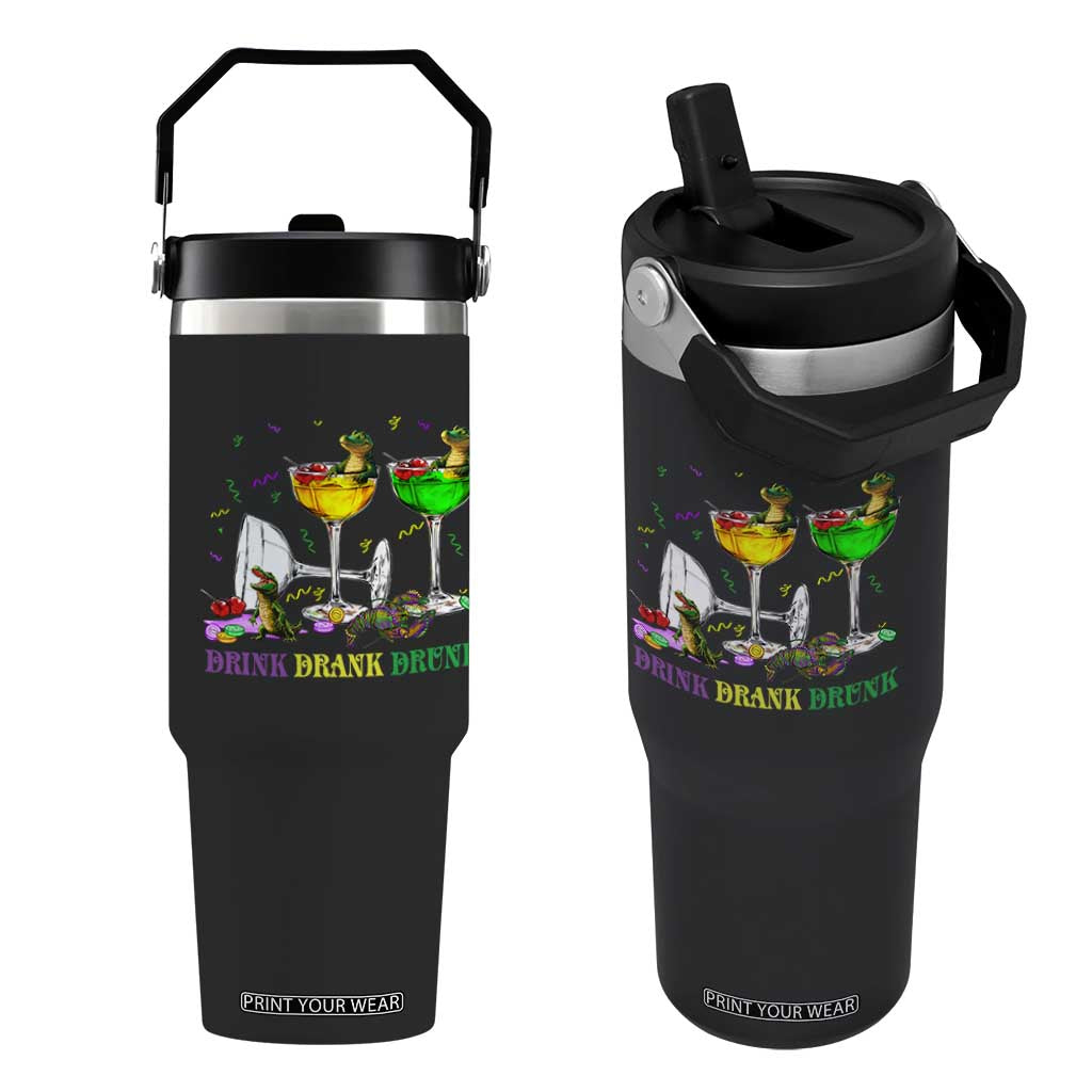 Funny Mardi Gras Drinking Flip Straw Tumbler Drink Drank Drunk Glass Of Wine Alligators TS11 One Size: 30 oz Black Print Your Wear
