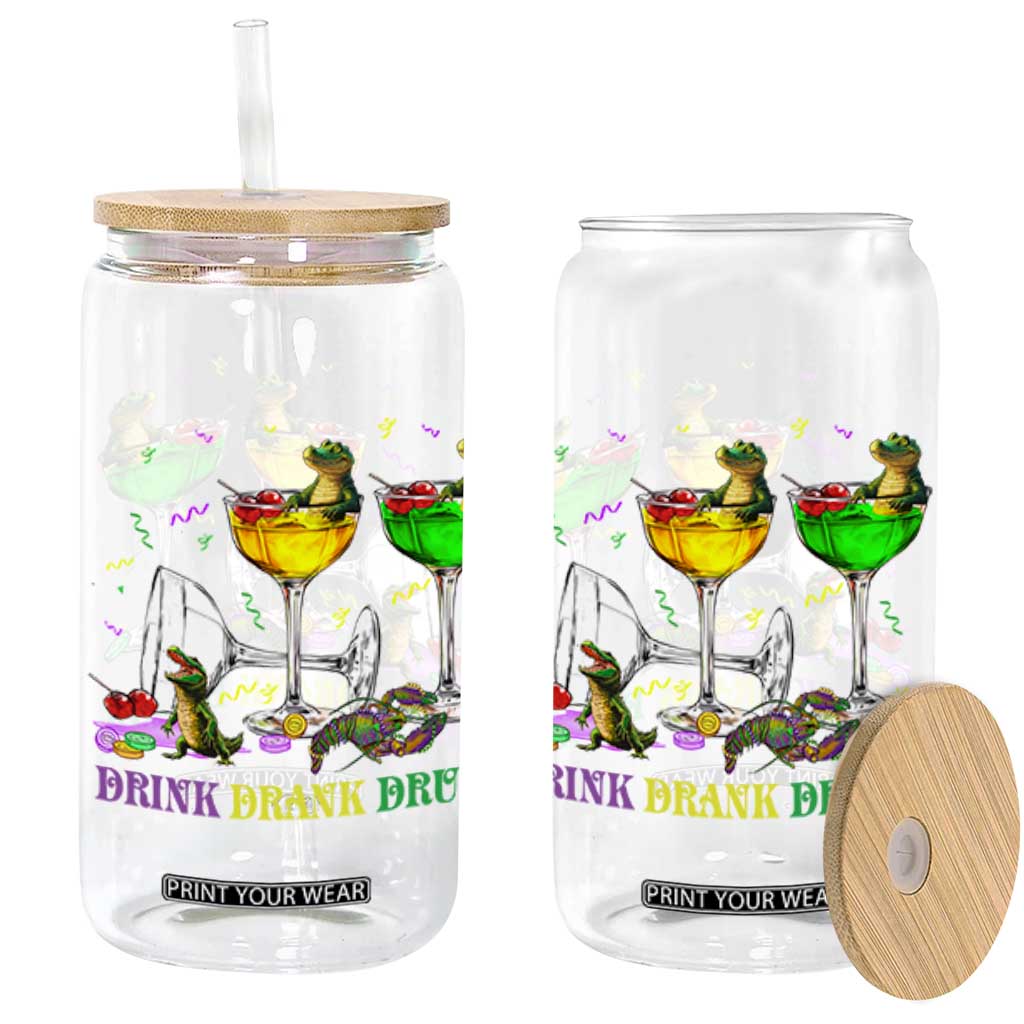 Funny Mardi Gras Drinking Glass Can Drink Drank Drunk Glass Of Wine Alligators TS11 Black Print Your Wear