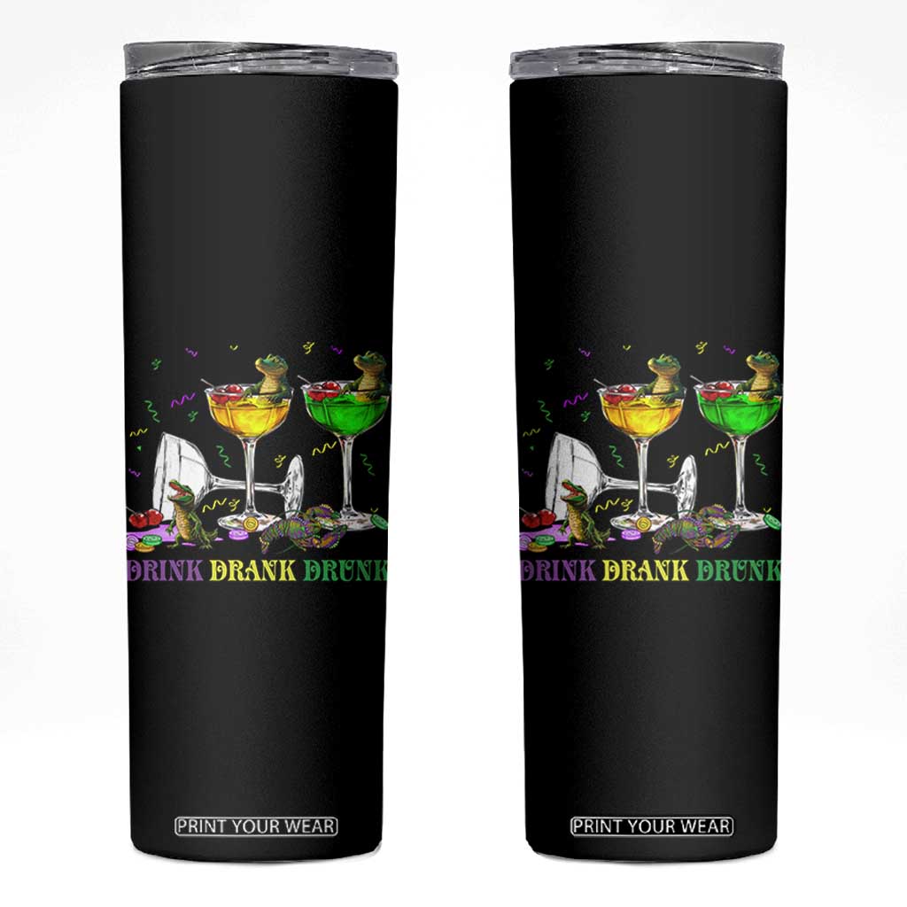 Funny Mardi Gras Drinking Skinny Tumbler Drink Drank Drunk Glass Of Wine Alligators TS11 Black Print Your Wear