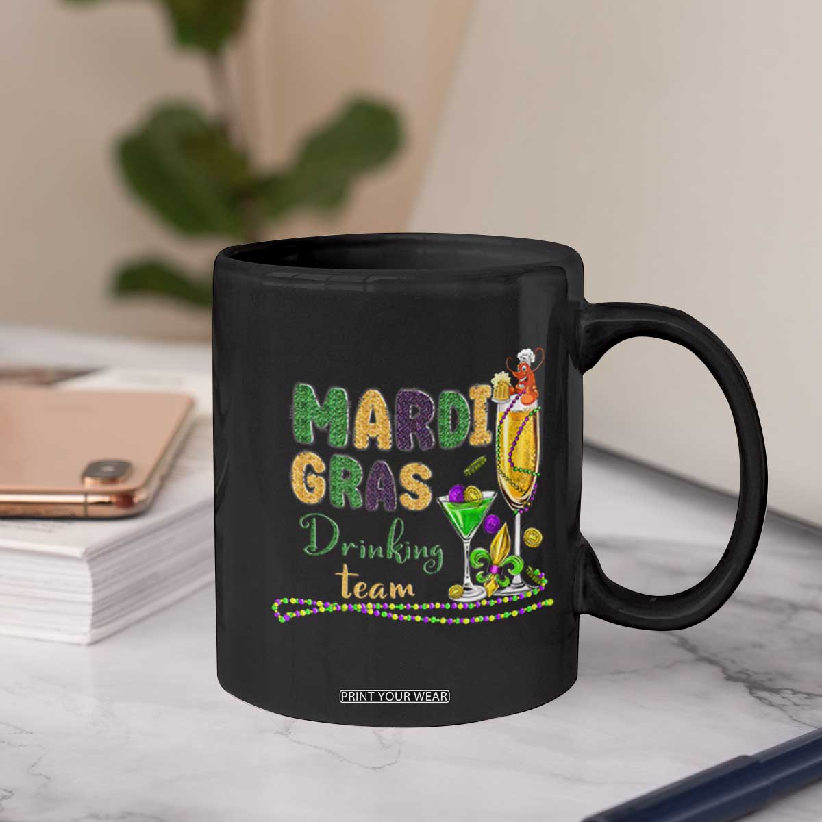 Funny Mardi Gras Drinking Team Coffee Mug Cocktails Wine Crawfish Beads Glitter Print TS11 Print Your Wear