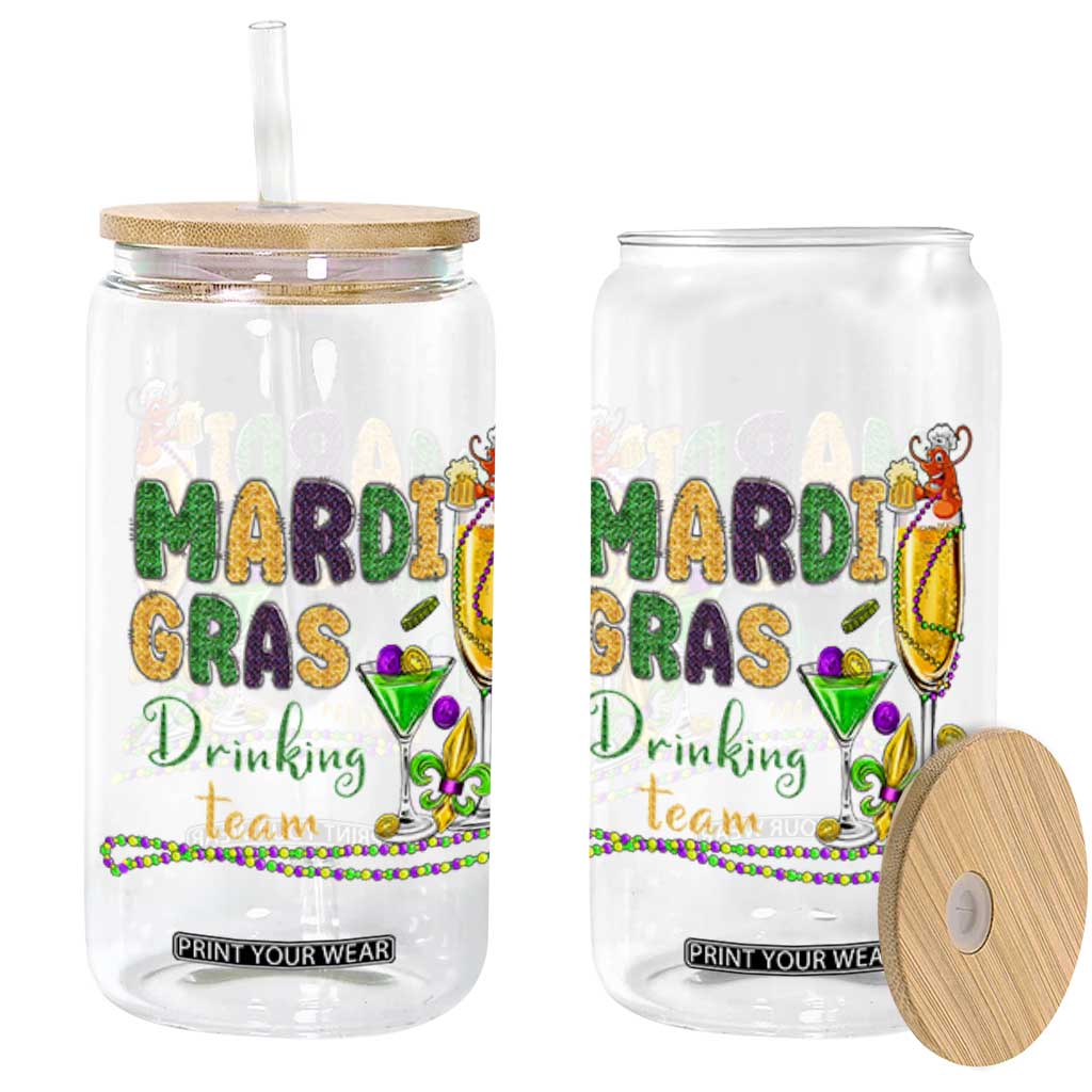Funny Mardi Gras Drinking Team Glass Can Cocktails Wine Crawfish Beads Glitter Print TS11 Black Print Your Wear