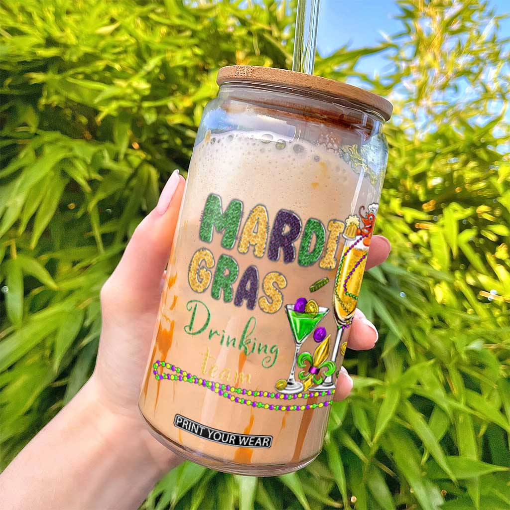 Funny Mardi Gras Drinking Team Glass Can Cocktails Wine Crawfish Beads Glitter Print TS11 Print Your Wear