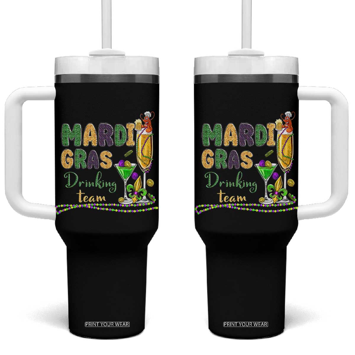 Funny Mardi Gras Drinking Team Tumbler With Handle Cocktails Wine Crawfish Beads Glitter Print TS11 One Size: 40 oz Black Print Your Wear