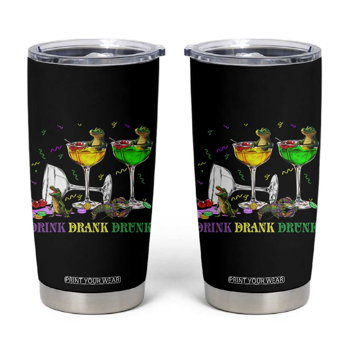 Funny Mardi Gras Drinking Tumbler Cup Drink Drank Drunk Glass Of Wine Alligators TS11 Black Print Your Wear