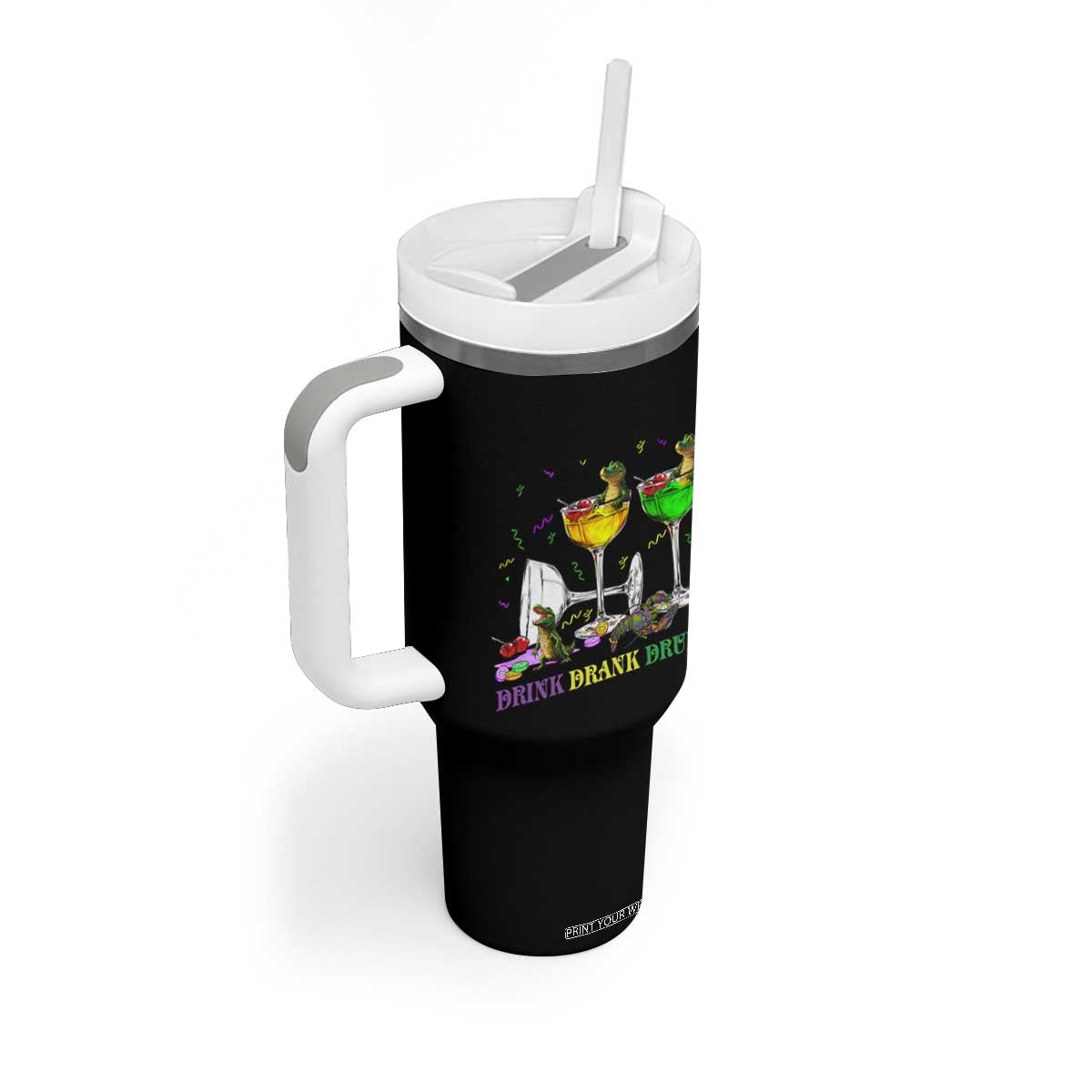 Funny Mardi Gras Drinking Tumbler With Handle Drink Drank Drunk Glass Of Wine Alligators TS11 Print Your Wear