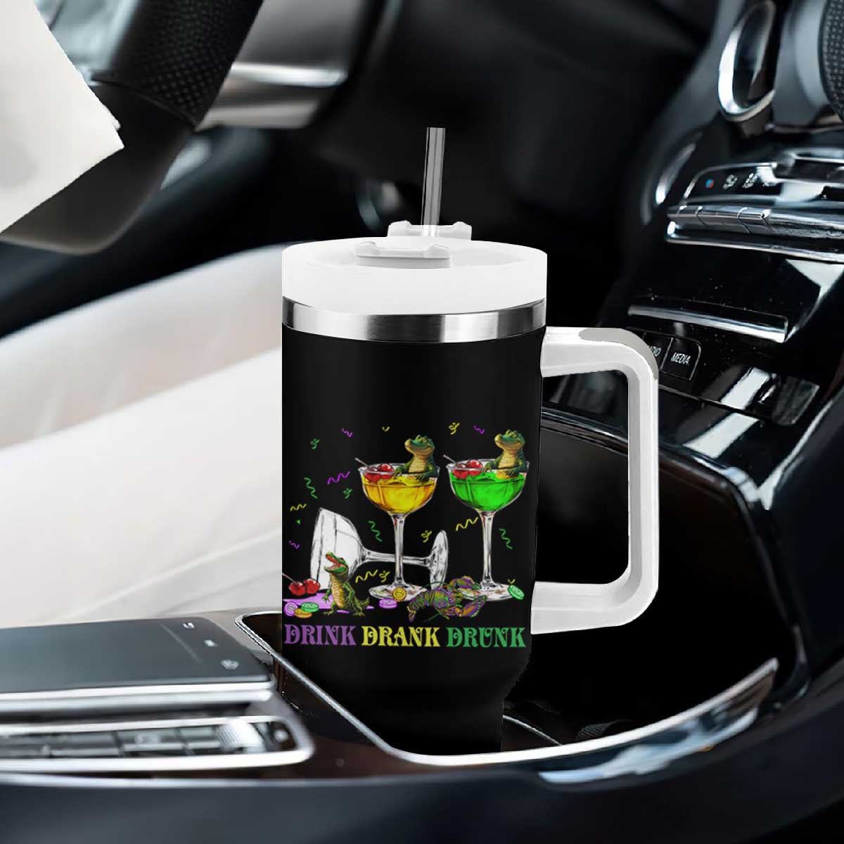 Funny Mardi Gras Drinking Tumbler With Handle Drink Drank Drunk Glass Of Wine Alligators TS11 Print Your Wear