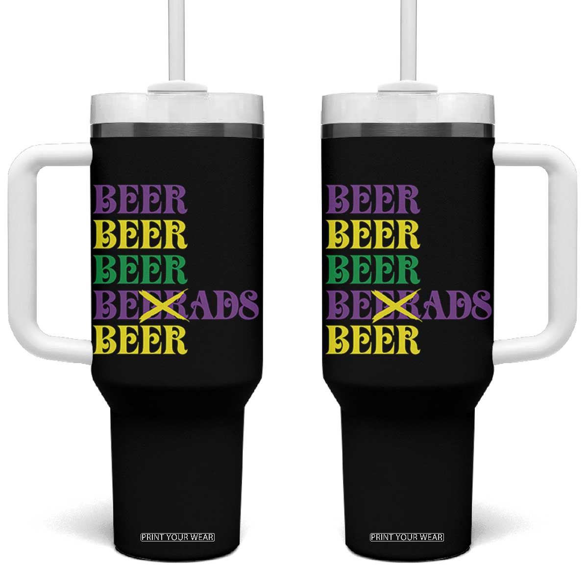 Funny Mardi Gras Drinking Tumbler With Handle Retro Beads Beer Carnival Party TS11 One Size: 40 oz Black Print Your Wear