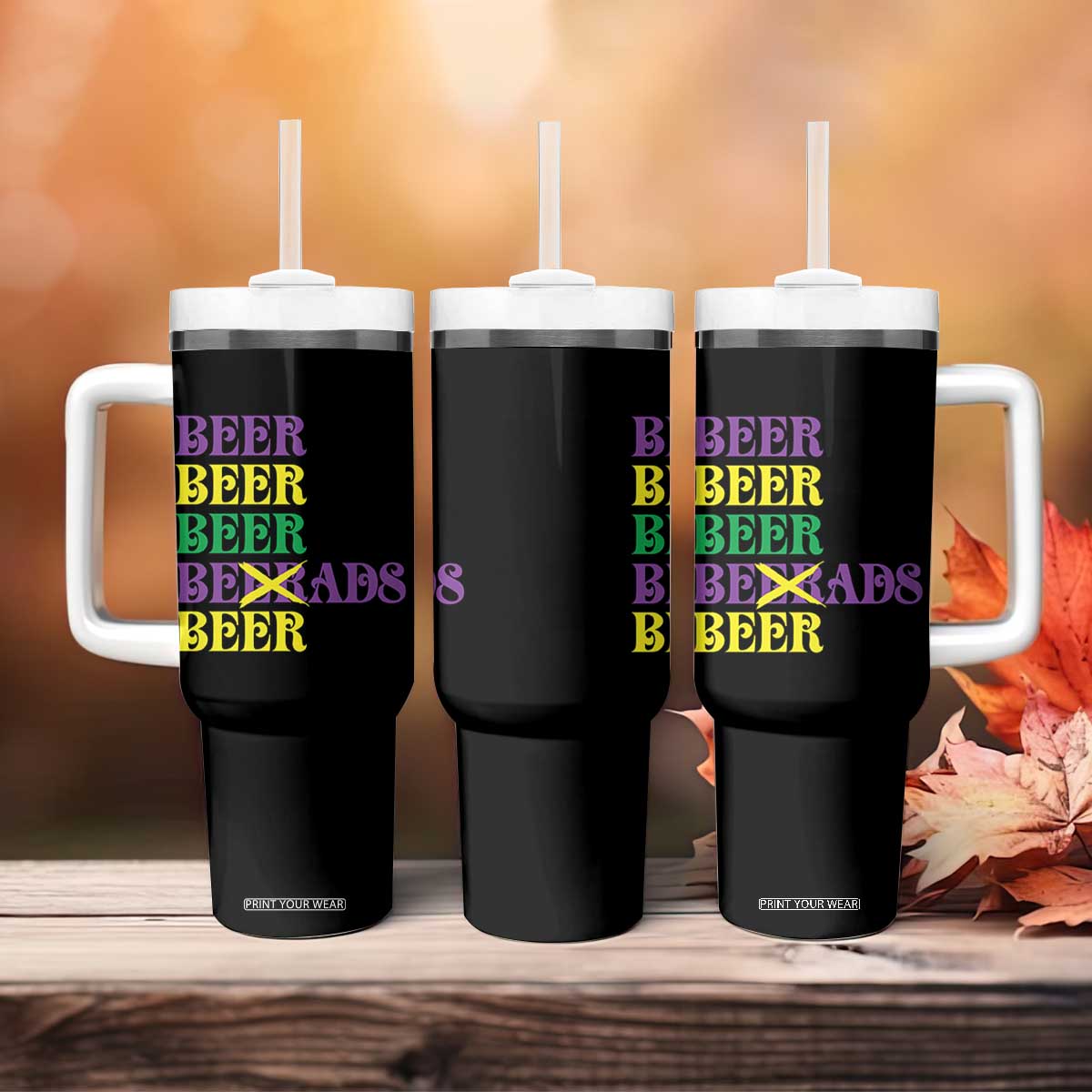 Funny Mardi Gras Drinking Tumbler With Handle Retro Beads Beer Carnival Party TS11 Print Your Wear