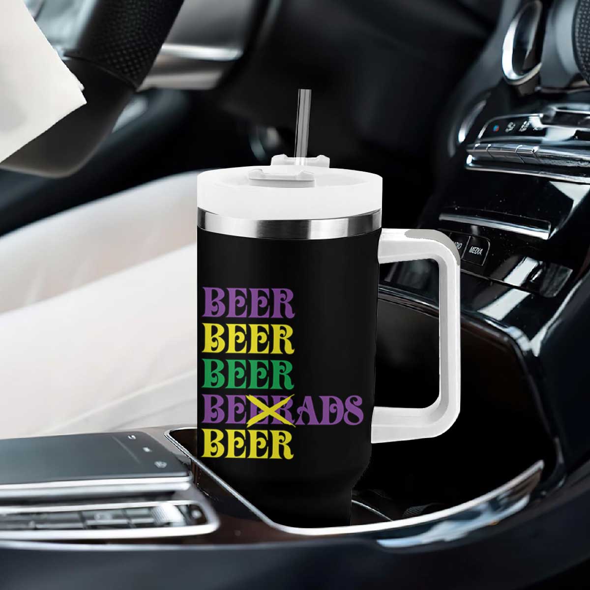 Funny Mardi Gras Drinking Tumbler With Handle Retro Beads Beer Carnival Party TS11 Print Your Wear