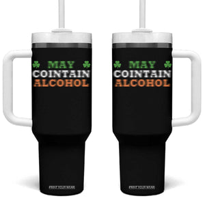 Funny May Contain Alcohol Tumbler With Handle Irish Beer Drinking St Patrick's Day Shamrock TS11 One Size: 40 oz Black Print Your Wear