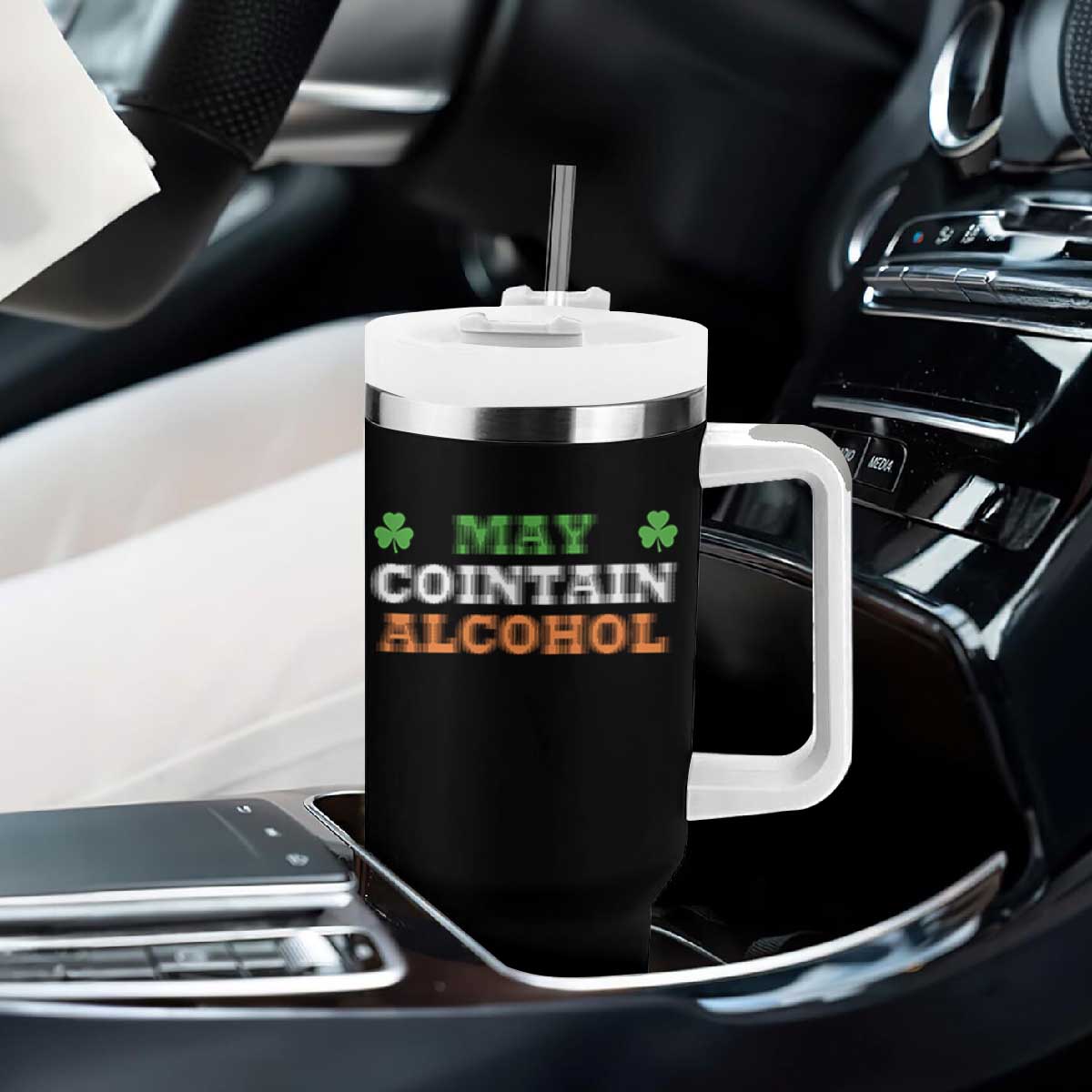 Funny May Contain Alcohol Tumbler With Handle Irish Beer Drinking St Patrick's Day Shamrock TS11 Print Your Wear