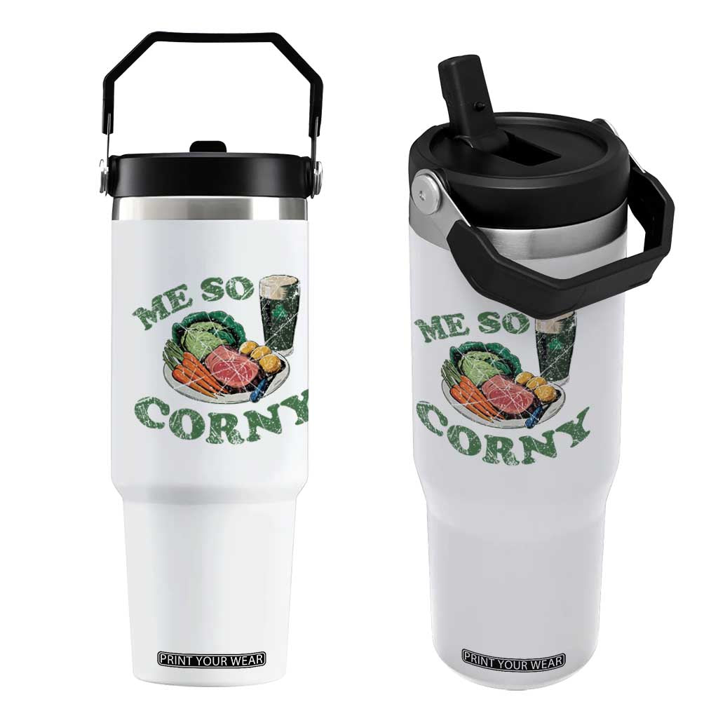 Funny Me So Corny Flip Straw Tumbler Corned Beef And Cabbage Beer St Patrick's Day Drinking TS02 One Size: 30 oz White Print Your Wear