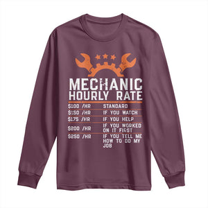 Funny Mechanic Hourly Rate Auto Car Mechanic Labor Rates Long Sleeve Shirt TS11 Maroon Print Your Wear
