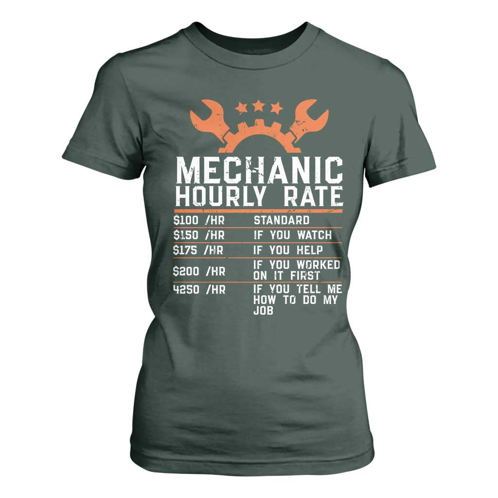 Funny Mechanic Hourly Rate Auto Car Mechanic Labor Rates T Shirt For Women TS11 Dark Forest Green Print Your Wear