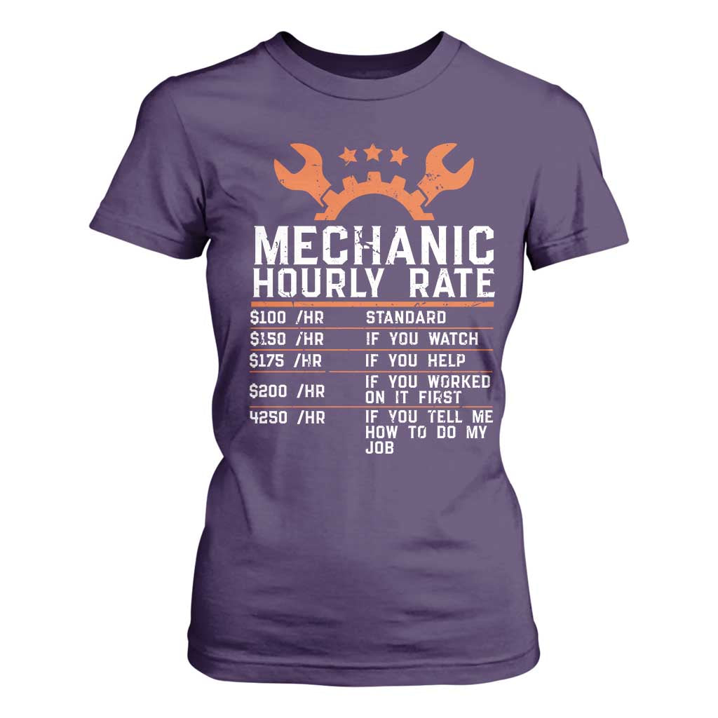 Funny Mechanic Hourly Rate Auto Car Mechanic Labor Rates T Shirt For Women TS11 Purple Print Your Wear