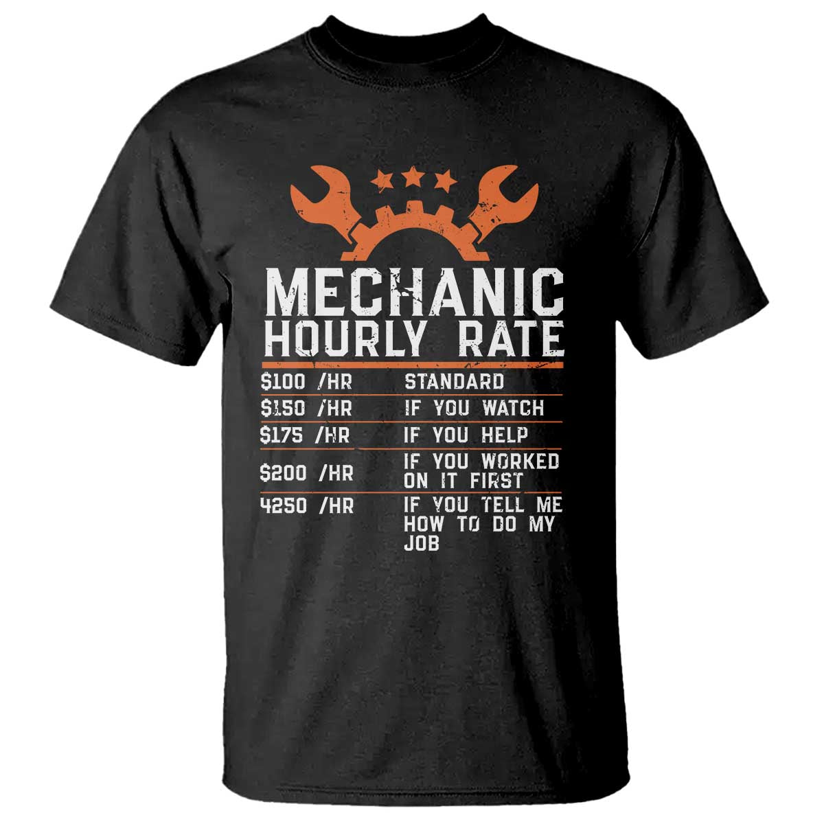 Funny Mechanic Hourly Rate Auto Car Mechanic Labor Rates T Shirt TS11 Black Print Your Wear
