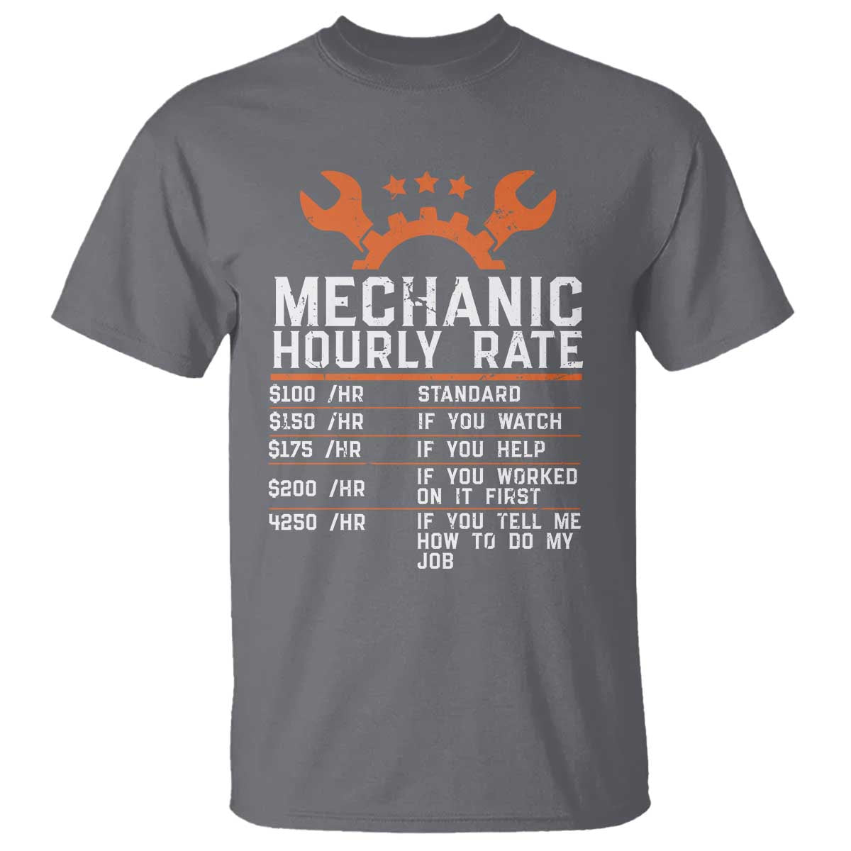 Funny Mechanic Hourly Rate Auto Car Mechanic Labor Rates T Shirt TS11 Charcoal Print Your Wear