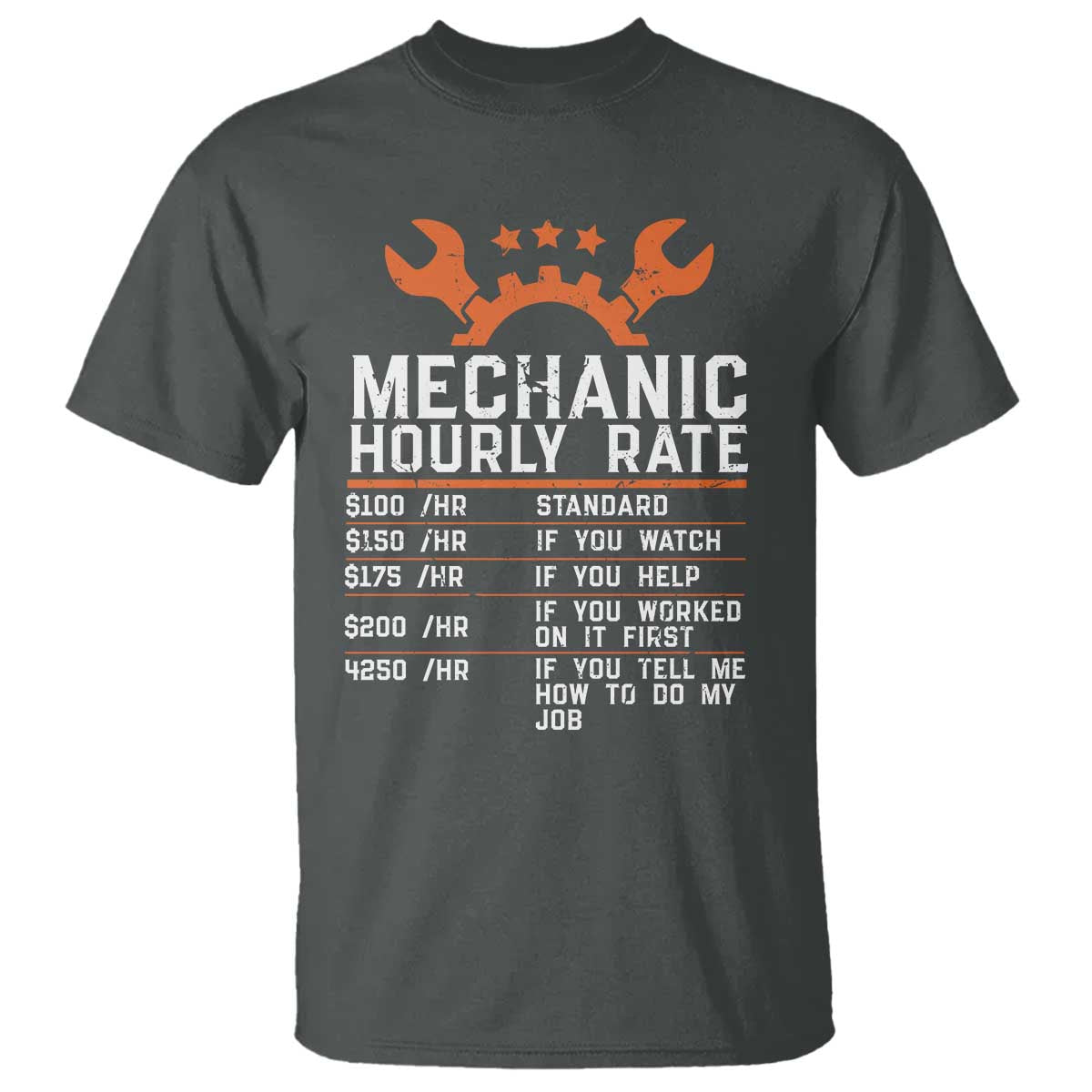 Funny Mechanic Hourly Rate Auto Car Mechanic Labor Rates T Shirt TS11 Dark Heather Print Your Wear