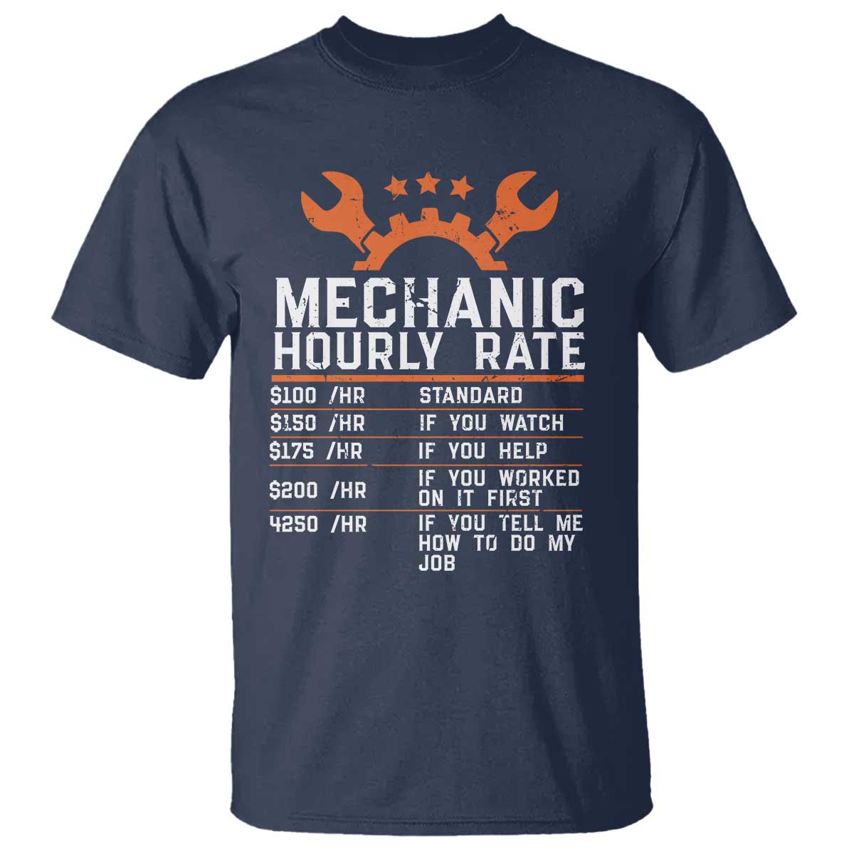 Funny Mechanic Hourly Rate Auto Car Mechanic Labor Rates T Shirt TS11 Navy Print Your Wear